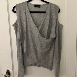 Grey Cold Shoulder Crossbody Sweater